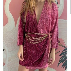NWT pink sequin wrap dress eastnwest label